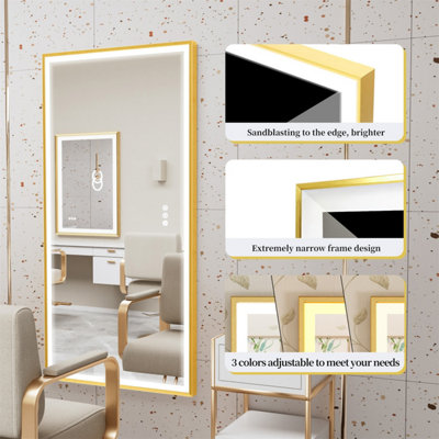 LUVODI 1000x600mm Bathroom Mirror Rectangle Brass Framed Wall Mount LED Illuminated-Touch Sensor, Anti-fog