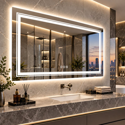 LUVODI 1000x600mm LED Bathroom Mirror Anti Fog Wall Mounted Makeup Mirrors,Front & Backlit