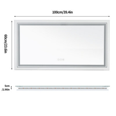 LUVODI 1000x600mm LED Bathroom Mirror Anti Fog Wall Mounted Makeup Mirrors,Front & Backlit