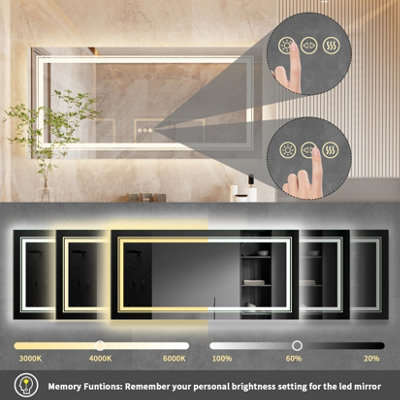 LUVODI 1000x600mm LED Bathroom Mirror Anti Fog Wall Mounted Makeup Mirrors,Front & Backlit