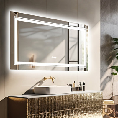 LUVODI 1000x600mm LED Bathroom Mirror Anti Fog Wall Mounted Makeup Mirrors,Front & Backlit