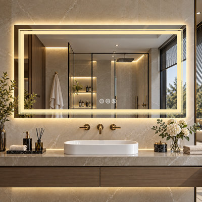 LUVODI 1000x600mm LED Bathroom Mirror Anti Fog Wall Mounted Makeup Mirrors,Front & Backlit