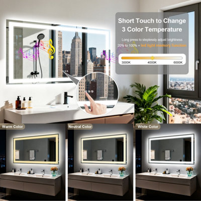 LUVODI 100x70cm Bluetooth LED Bathroom Mirror with Memory Function ...