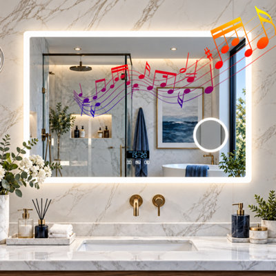 LUVODI 100x70cm LED Illuminated Bathroom Mirror with Bluetooth Music ...