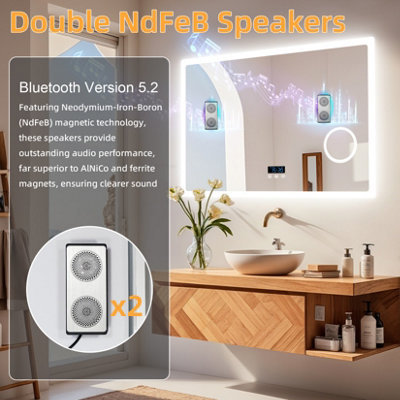 LUVODI 100x70cm LED Illuminated Bathroom Mirror with Bluetooth Music ...
