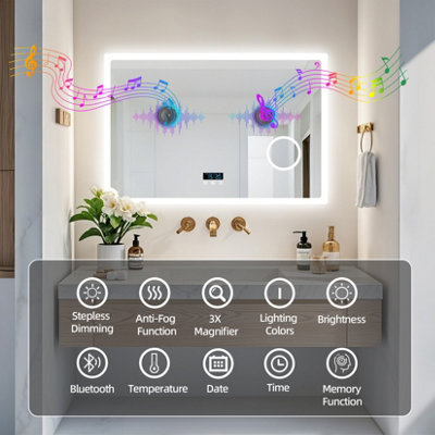 LUVODI 100x70cm LED Illuminated Bathroom Mirror with Bluetooth Music ...