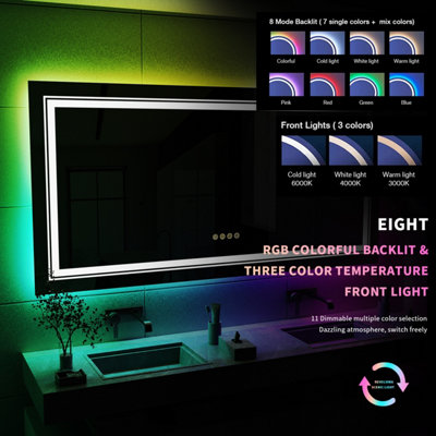 LUVODI 1200x600mm Illuminated LED RGB Bathroom Mirror Extra Large Anti ...