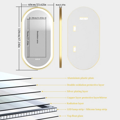 LUVODI 1200x600mm Oval LED Bathroom Mirror Illuminated Light Innovative Makeup Mirror, Anti-Fog