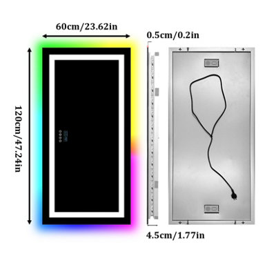 LUVODI 1200x600mm Smart Large LED Bathroom Mirror RGB Illuminated Bluetooth Time Digital Display, Anti-Fog