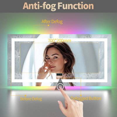 LUVODI 1200x600mm Smart Large LED Bathroom Mirror RGB Illuminated Bluetooth Time Digital Display, Anti-Fog