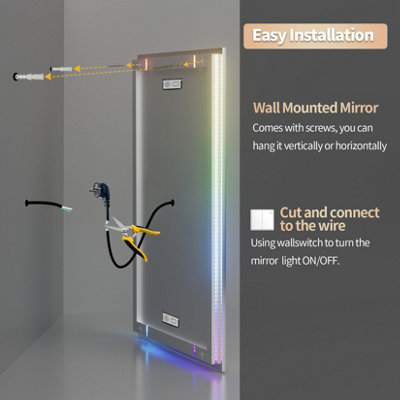 LUVODI 1200x600mm Smart Large LED Bathroom Mirror RGB Illuminated Bluetooth Time Digital Display, Anti-Fog