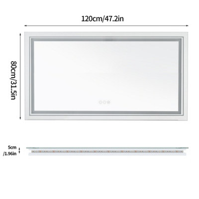LUVODI 1200x800mm Large Dual LED Wall Mirror Bathroom Mirrors Vanity Makeup Anti-fog Waterproof HD