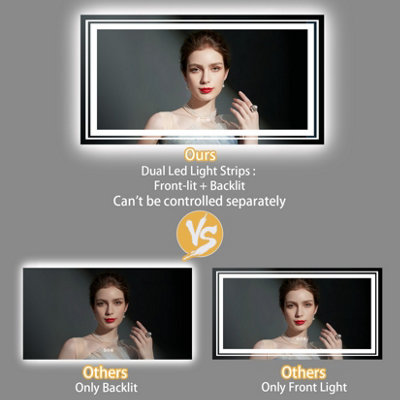 LUVODI 1200x800mm Large Dual LED Wall Mirror Bathroom Mirrors Vanity Makeup Anti-fog Waterproof HD