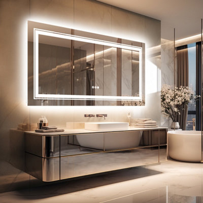 LUVODI 1200x800mm Large Dual LED Wall Mirror Bathroom Mirrors Vanity Makeup Anti-fog Waterproof HD