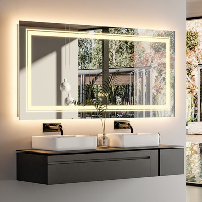 LUVODI 1200x800mm Large Dual LED Wall Mirror Bathroom Mirrors Vanity Makeup Anti-fog Waterproof HD