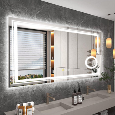 LUVODI 120x60cm Anti-fog LED Bathroom Mirror 3X Magnifier Vanity Shaving Mirror Dimmable 3 Colours Front Light + Backlit