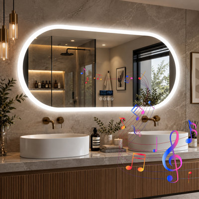 LUVODI 120x60cm Full Length LED Bathroom Mirror With Bluetooth Speaker/Demister/Time/Smart Touch