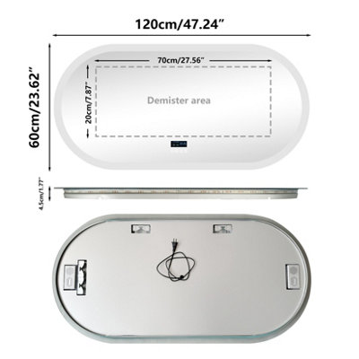 LUVODI 120x60cm Full Length LED Bathroom Mirror With Bluetooth Speaker/Demister/Time/Smart Touch