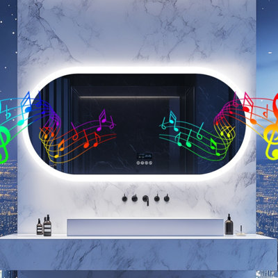 LUVODI 120x60cm Full Length LED Bathroom Mirror With Bluetooth Speaker/Demister/Time/Smart Touch