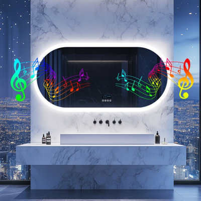 LUVODI 120x60cm Large Oval Bluetooth LED Lighted Bathroom Mirror Smart Defogger Makeup Mirror,Backlit,Dimmable,Memory Function