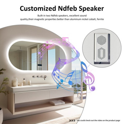 LUVODI 120x60cm Large Oval Bluetooth LED Lighted Bathroom Mirror Smart Defogger Makeup Mirror,Backlit,Dimmable,Memory Function