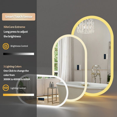 LUVODI 120x60cm Large Oval Bluetooth LED Lighted Bathroom Mirror Smart Defogger Makeup Mirror,Backlit,Dimmable,Memory Function
