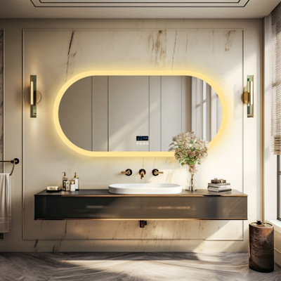 LUVODI 120x60cm Large Oval Bluetooth LED Lighted Bathroom Mirror Smart Defogger Makeup Mirror,Backlit,Dimmable,Memory Function