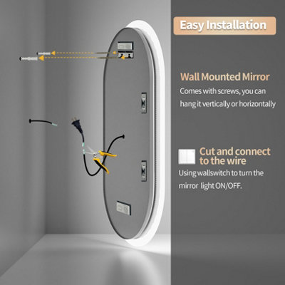 LUVODI 120x60cm Large Oval Bluetooth LED Lighted Bathroom Mirror Smart Defogger Makeup Mirror,Backlit,Dimmable,Memory Function