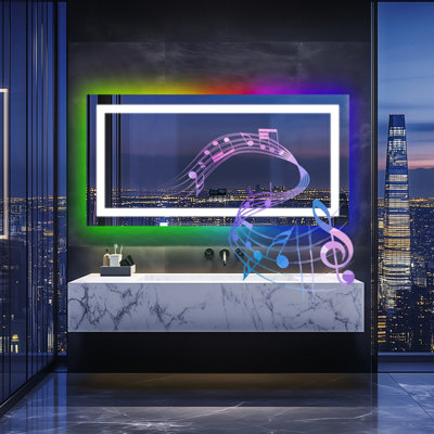 LUVODI 1400x700mm XXL LED Bathroom Mirror Front Light + RGB Backlit Bluetooth Vanity Mirror, Large Demister