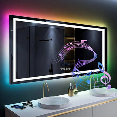 LUVODI 1510x780mm Large Bathroom LED Mirror with Bluetooth and Clock Display, Dimming Function, RGB Colors