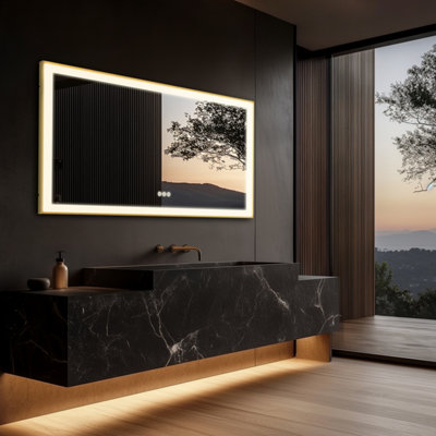 LUVODI 151x78cm LED Bathroom Mirror with 3 Colour Change, Touch Sensor ...