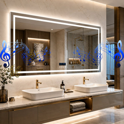 LUVODI 1600x800mm Bluetooth LED Bathroom Mirrors Music Temperature Anti-fog Vanity Mirror