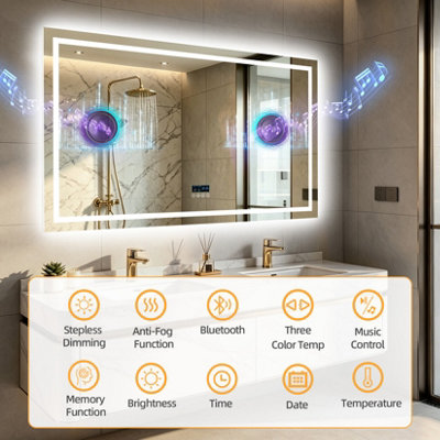 LUVODI 1600x800mm Bluetooth LED Bathroom Mirrors Music Temperature Anti-fog Vanity Mirror