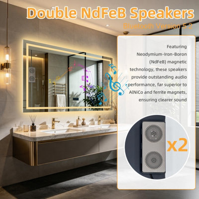 LUVODI 1600x800mm Bluetooth LED Bathroom Mirrors Music Temperature Anti-fog Vanity Mirror