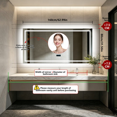 LUVODI 1600x800mm Bluetooth LED Bathroom Mirrors Music Temperature Anti-fog Vanity Mirror