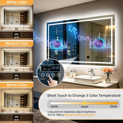 LUVODI 1600x800mm Bluetooth LED Bathroom Mirrors Music Temperature Anti-fog Vanity Mirror