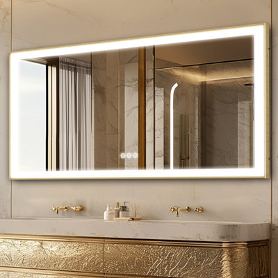 LUVODI 1600x800mm LED Bathroom Mirror Gold Frame Lighted Wall Mirrors Anti-fog Dimmable 3 Color