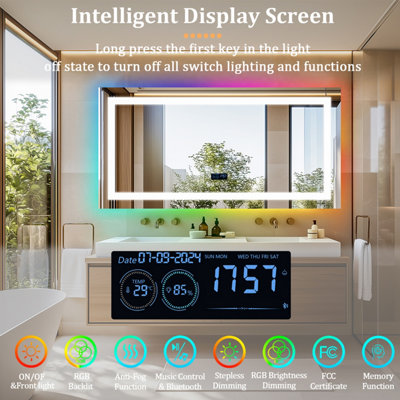 LUVODI 1600x800mm XXL Bluetooth LED Bathroom Mirror with Lights+RGB Backlit Anti Fog Vanity Mirror