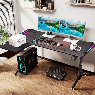 LUVODI 162cm Large Corner Gaming Desk L Shape Gamer Computer Table RGB ...