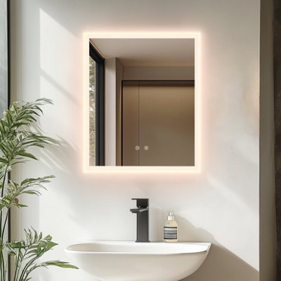 LUVODI 450x600mm Backlit LED Bathroom Mirrors, Anti-Fog, 3 Colors Light, Dimmable Smart Makeup Mirror with Touch Switch