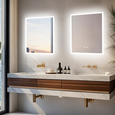 LUVODI 450x600mm Backlit LED Bathroom Mirrors, Anti-Fog, 3 Colors Light, Dimmable Smart Makeup Mirror with Touch Switch