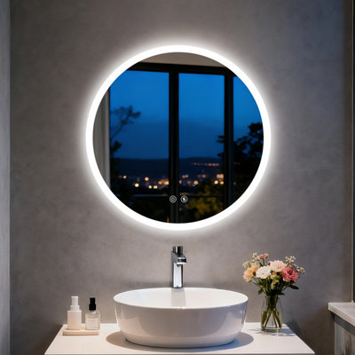 LUVODI 500mm Round LED Bathroom Mirrors Wall Mount Fogless Backlit Dimmable