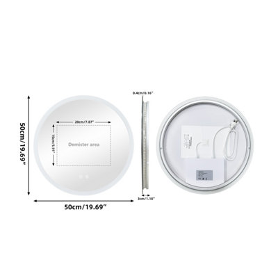 LUVODI 500mm Round LED Bathroom Mirrors Wall Mount Fogless Backlit Dimmable