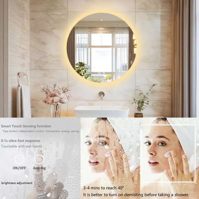 LUVODI 500mm Round LED Bathroom Mirrors Wall Mount Fogless Backlit Dimmable