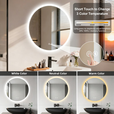 LUVODI 500mm Round LED Bathroom Mirrors Wall Mount Fogless Backlit Dimmable