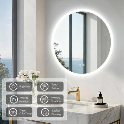 LUVODI 500mm Round LED Bathroom Mirrors Wall Mount Fogless Backlit Dimmable