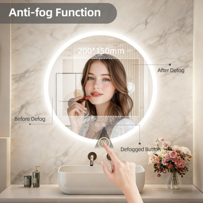 LUVODI 500mm Round LED Bathroom Mirrors Wall Mount Fogless Backlit Dimmable