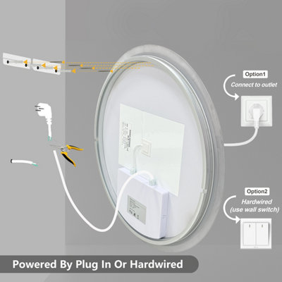 LUVODI 500mm Round LED Bathroom Mirrors Wall Mount Fogless Backlit Dimmable