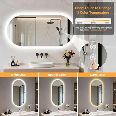 LUVODI 500x1000mm Oval LED Bathroom Mirror Anti-fog Dimmable Backlit Vanity Mirrors with 2 Buttons