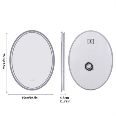 LUVODI 500x700mm Large Oval LED Bathroom Mirror Vertical Vanity Touch Mirror Demister Heat Pad